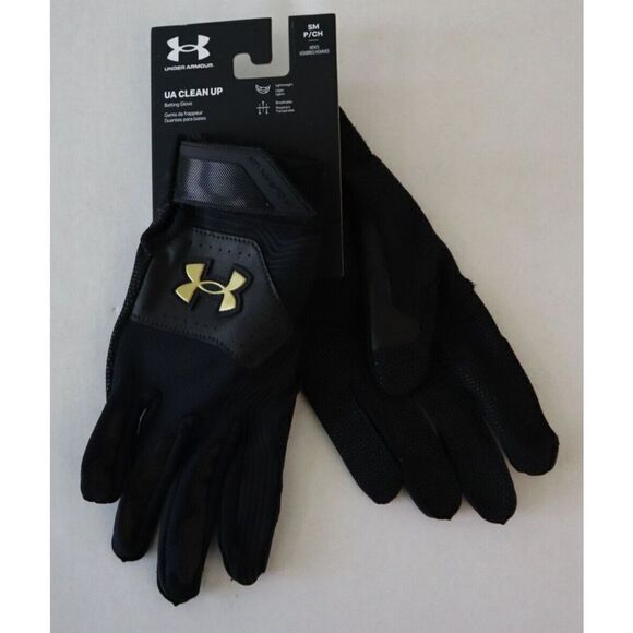 Under Armour 1365461 005 Men’s Sz Small Black/Gold Clean Up 21 Batting Gloves - Picture 2 of 6